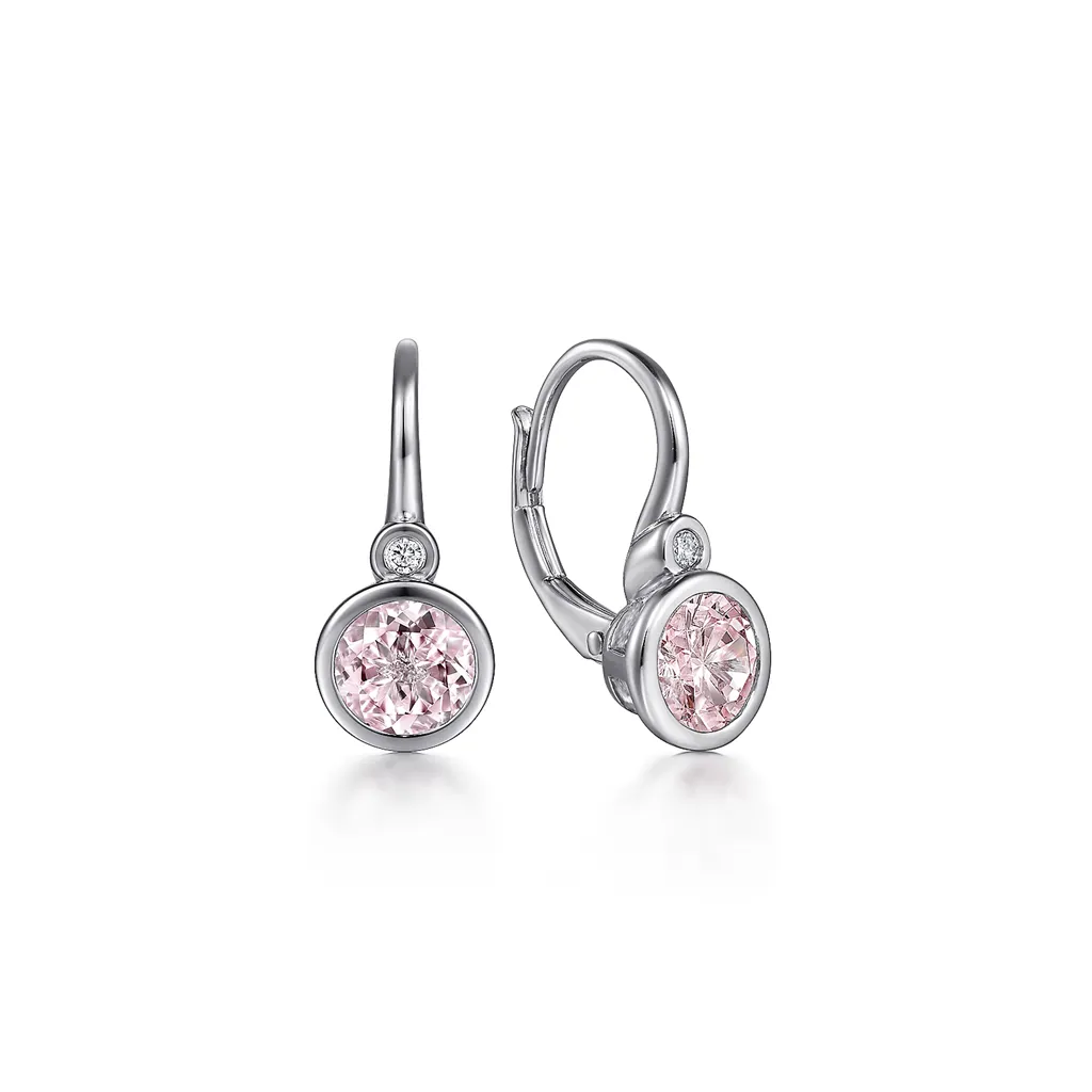 Gabriel & Co. Fashion Sterling Silver  Pink Created Zircon and Diamond Leverback Earrings
