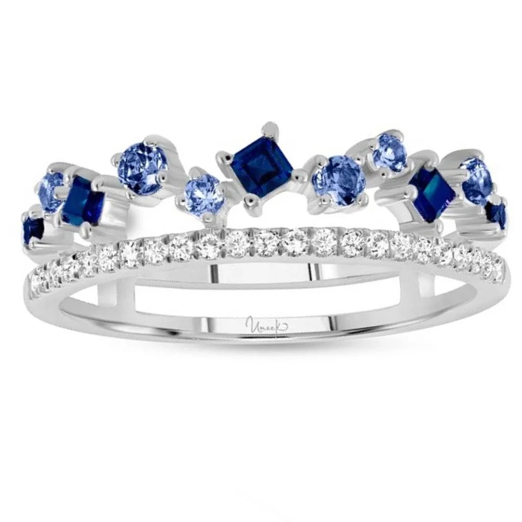 Uneek 14K White Gold Diamond Blue Sapphire Ring LVBAD302WBS