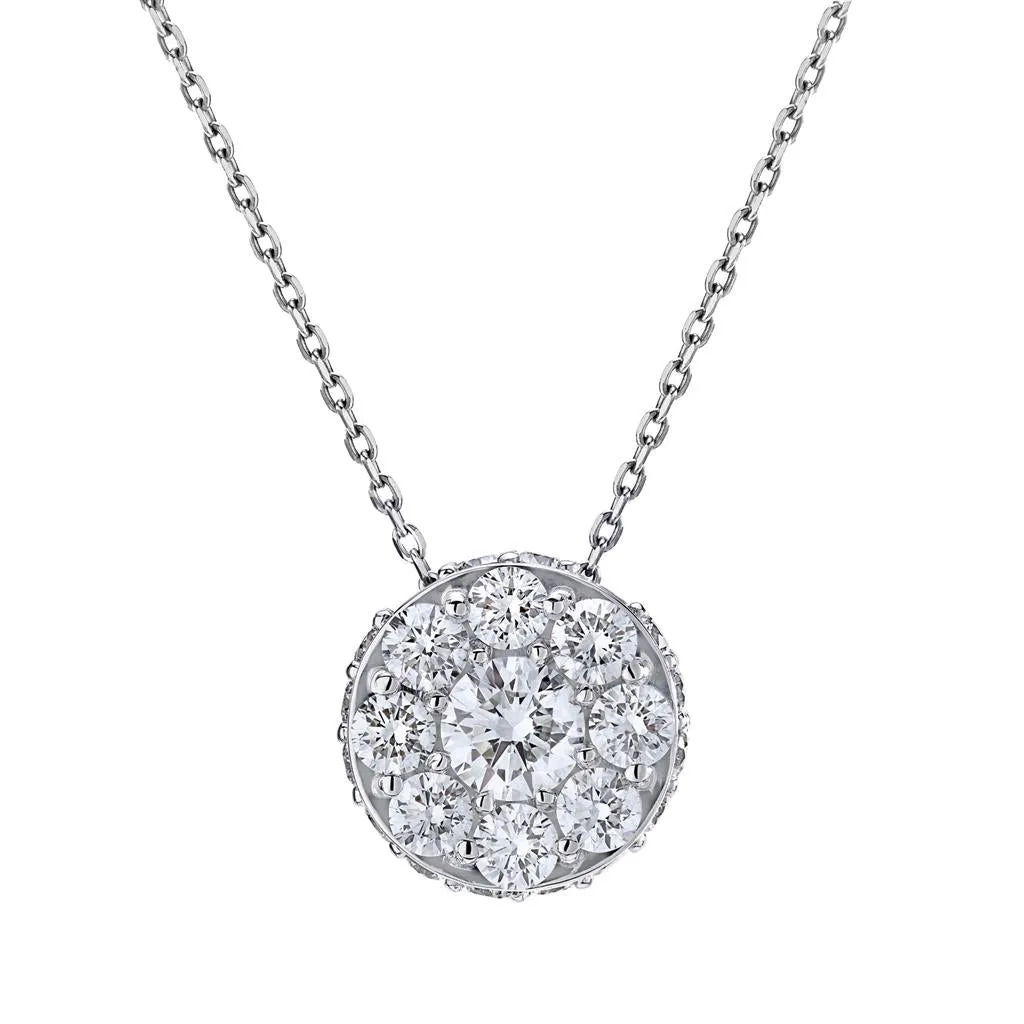 CW Signature 18K Whtie Gold Medium Cluster Diamond Pendant PO327