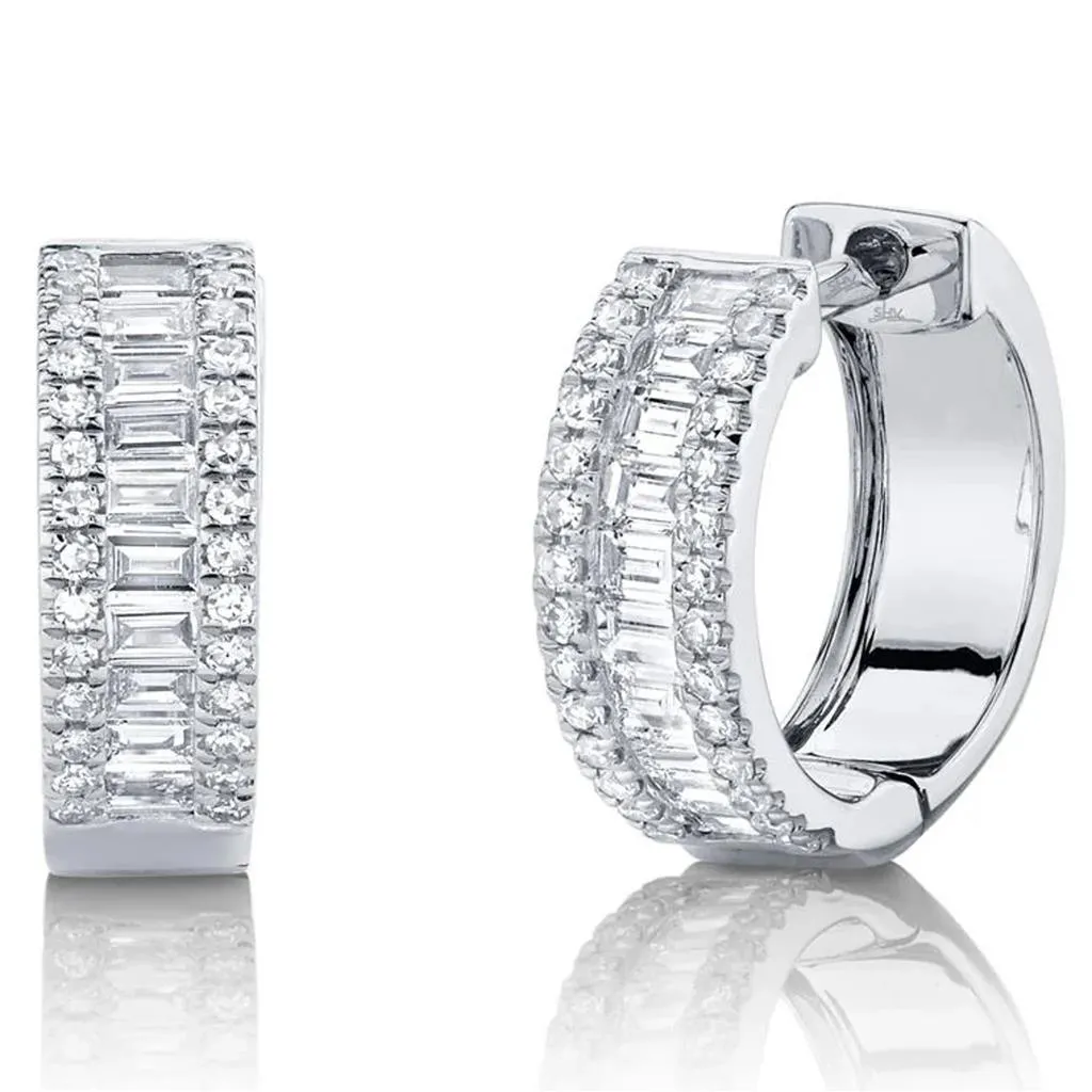 Shy Creation 14K White Gold Diamond Baguette Huggie Earrings SC55007094