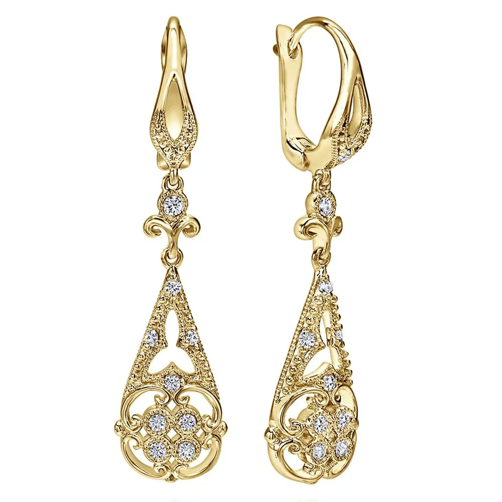 Gabriel & Co 14K Yellow Gold Victorian Diamond Drop Earrings EG12178Y45JJ