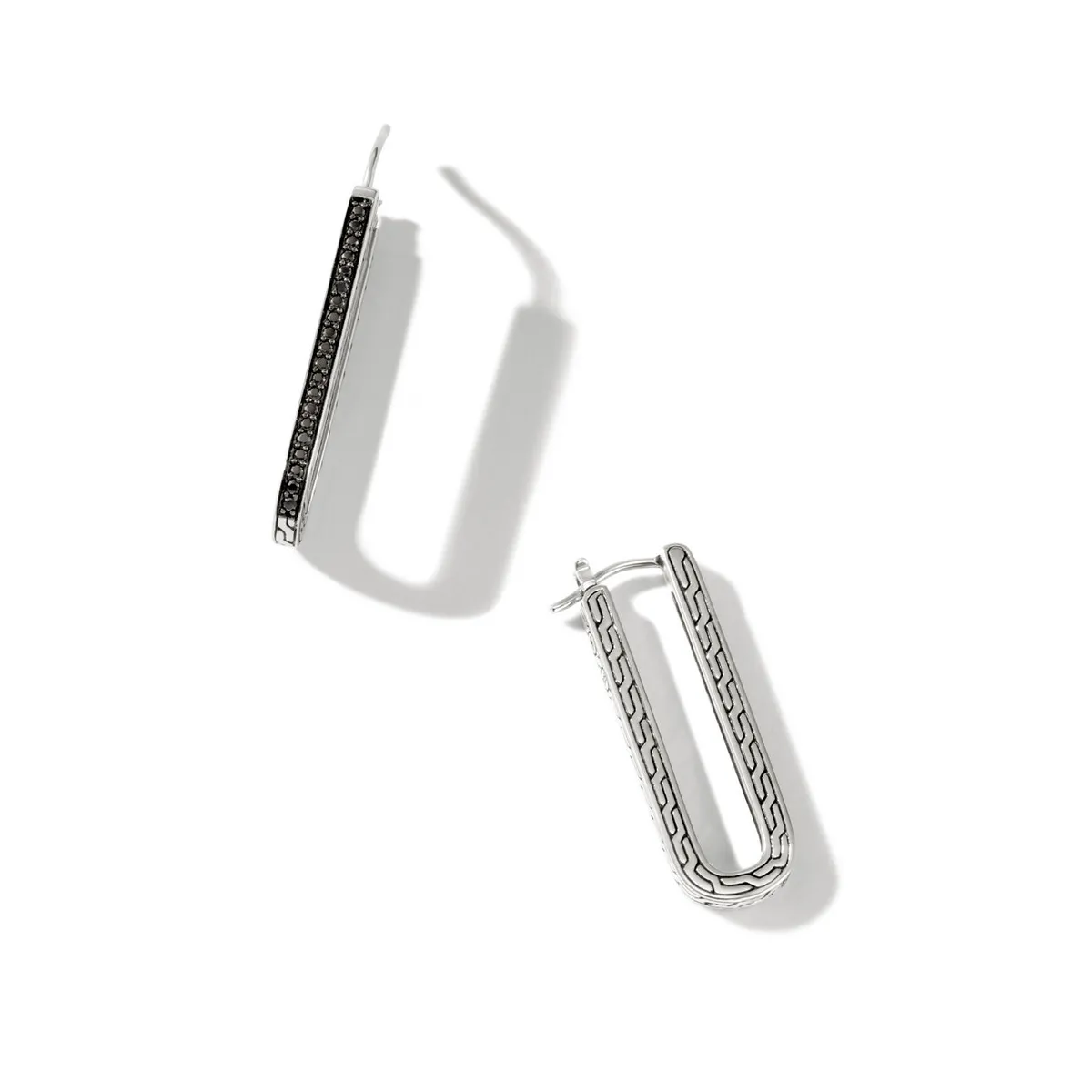 Essentials Elongated Silver Earrings with Treated Black Sapphire by John Hardy