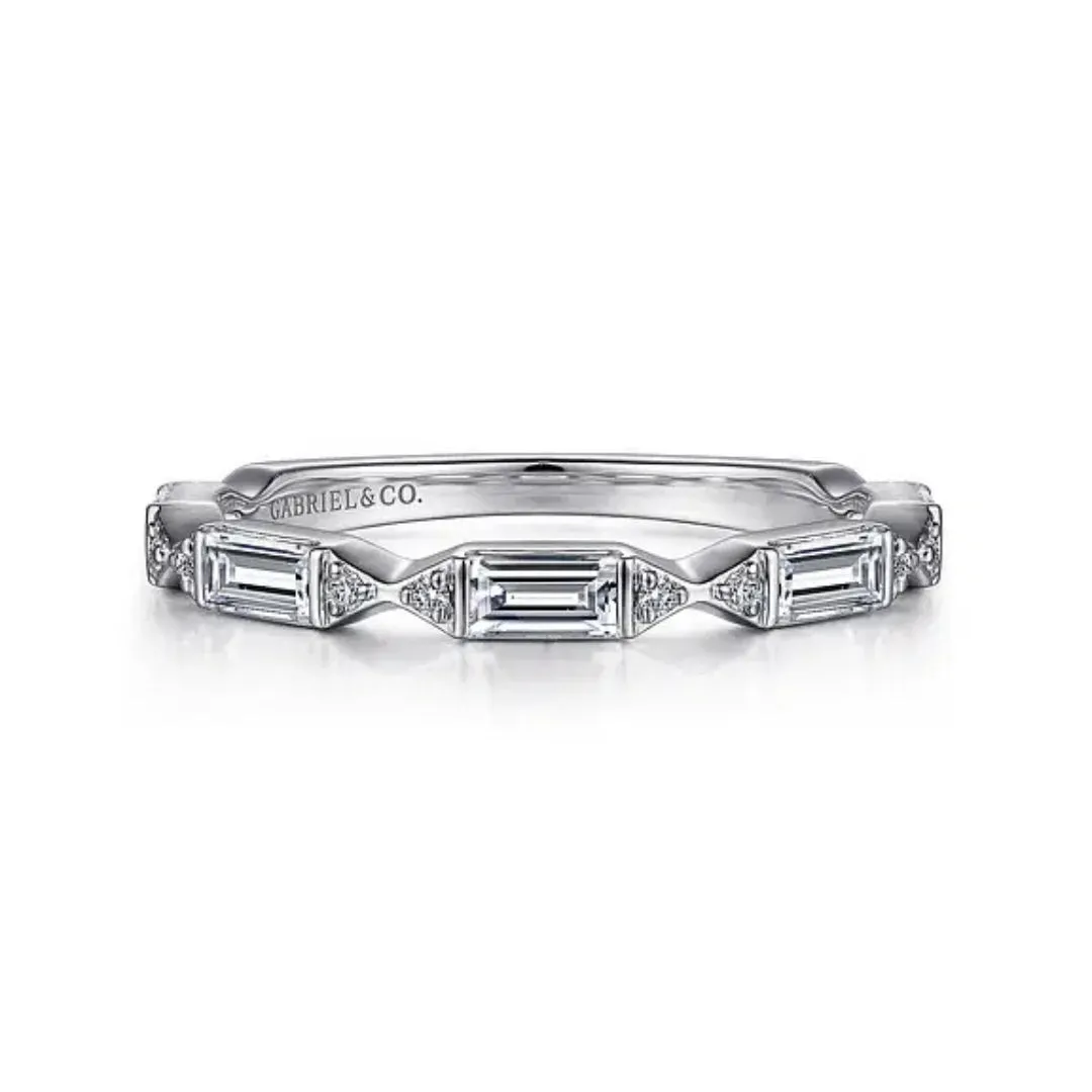 Porta - 14K White Gold Channel Set Baguette and Round Diamond Anniversary Band