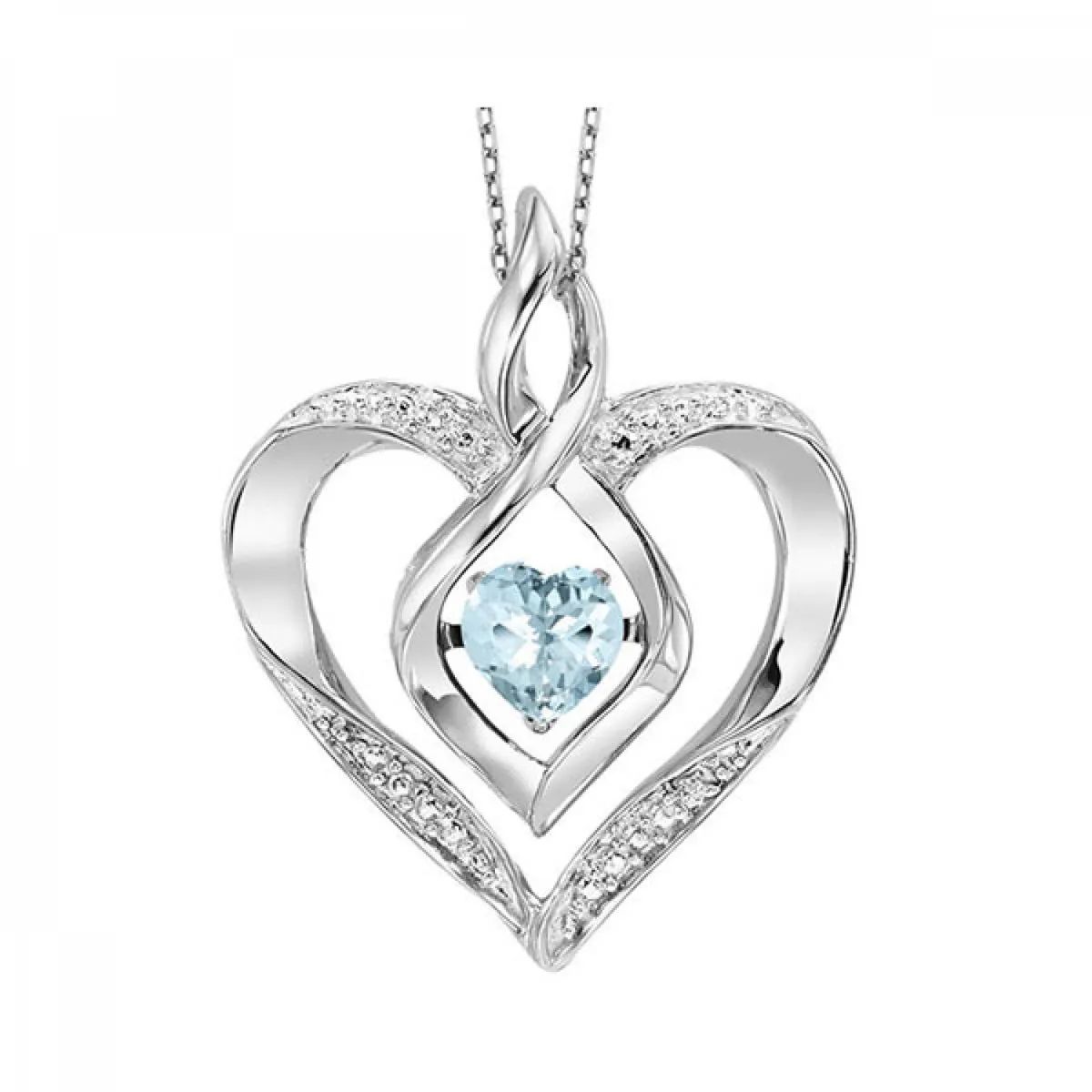 Aquamarine & Diamond Rhythm of Love Heart Necklace