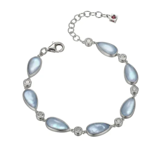 Ethereal Drops Synthetic Blue Topaz & White Mother of Pearl Bracelet