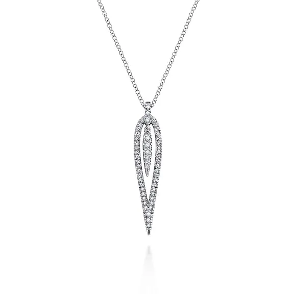14K White Gold 0.35cttw SI IJ Diamond Open Teardrop Pendant Necklace by Gabriel