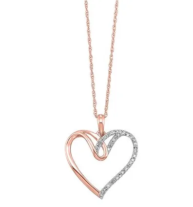 10K Pink & White Gold 0.08cttw Diamond Heart Pendant