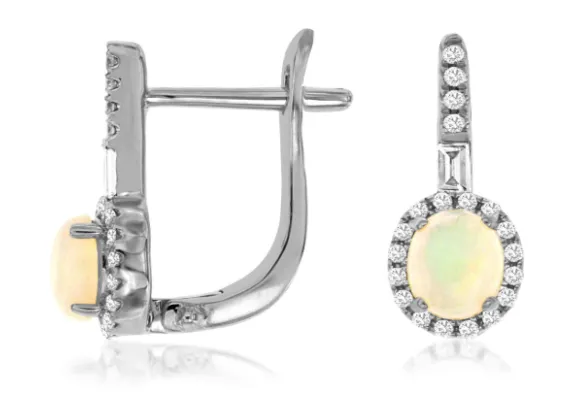 14K White Gold 0.40cttw Opal & 0.20cttw Diamond Earrings by RJM