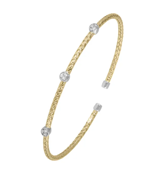 Sterling Silver Yellow Gold Plated Mesh Cuff With CZ by Charles Garnier