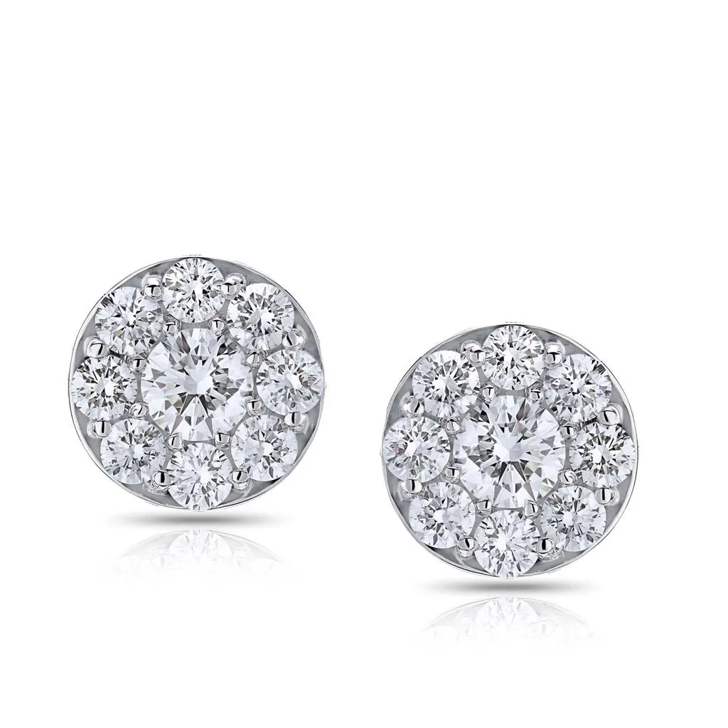 CW Signature 18K White Gold Cluster Diamond Studs E0075
