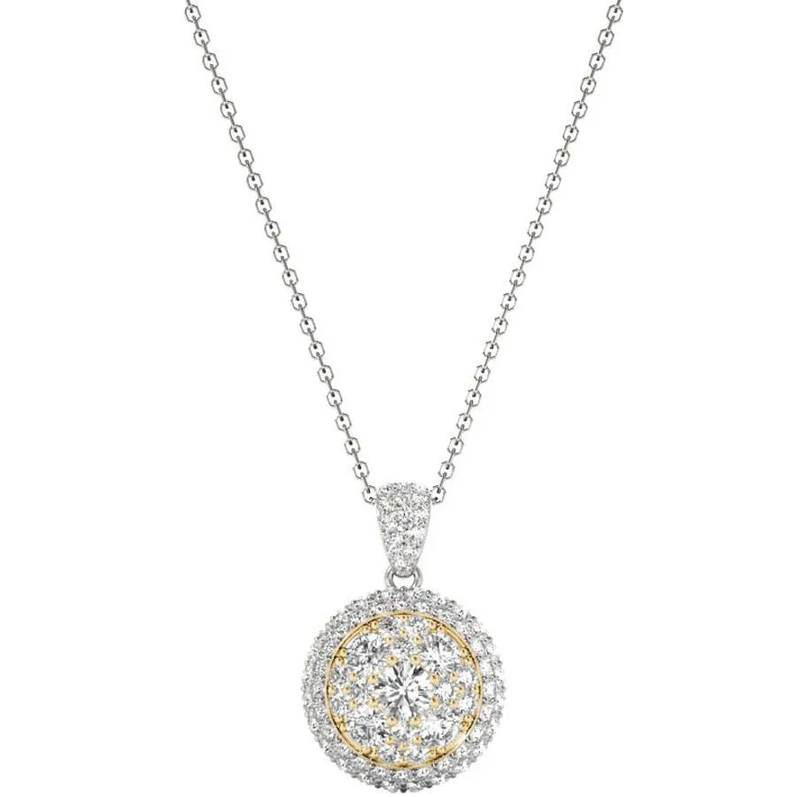 Diamond Round Pendant, .63 Carat on Solid 18k White & Yellow Gold P21969WY