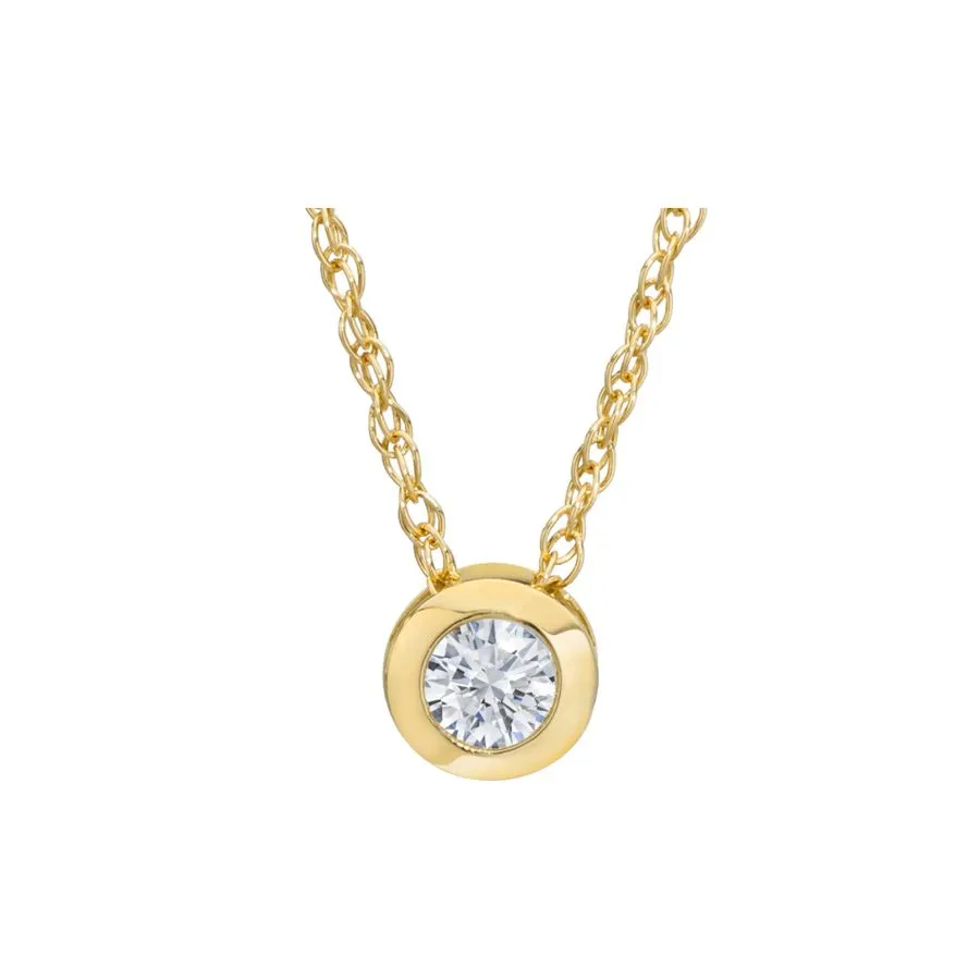 Diamond Solitaire Bezel Pendant, 0.22 Carat on Solid 14k Yellow Gold P025SL2Y