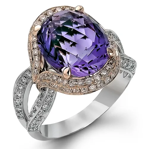 Diamond Ring, .54 Carat Diamonds 6.53 Carat Amethyst on 14K Rose & White Gold