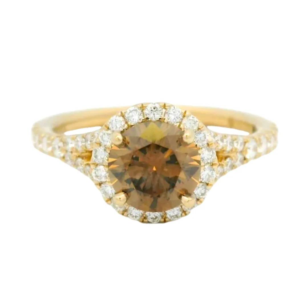 14K Yellow Gold Halo Fancy Brown Diamond Engagement Ring
