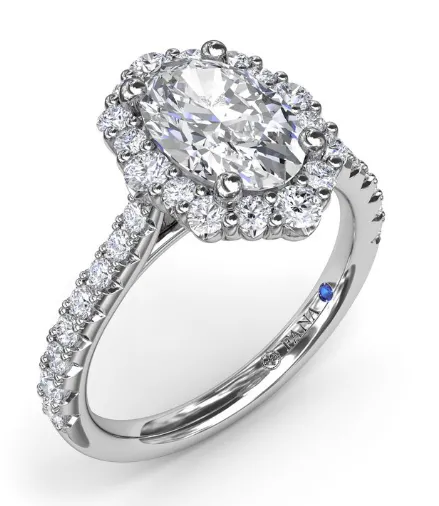 White Oval Diamond Graduated Halo Semi-Mount Ring