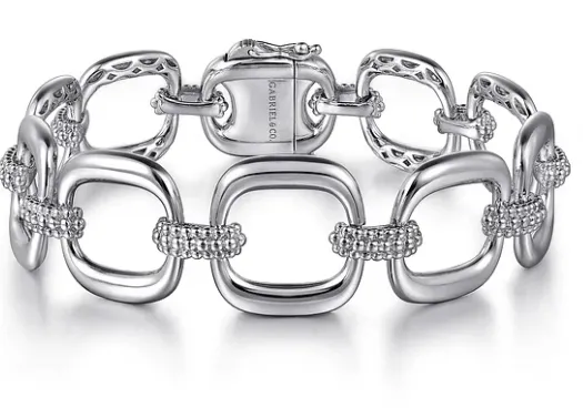 Sterling Silver Pavé Bujukan & Cushion Shape Link Chain Bracelet