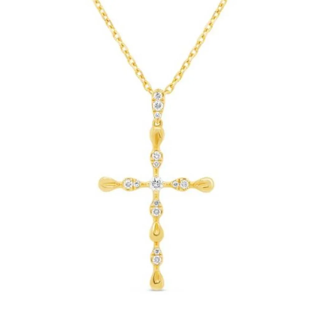 Uneek 14K Yellow Gold Petite Diamond Cross Necklace LVNWC821Y