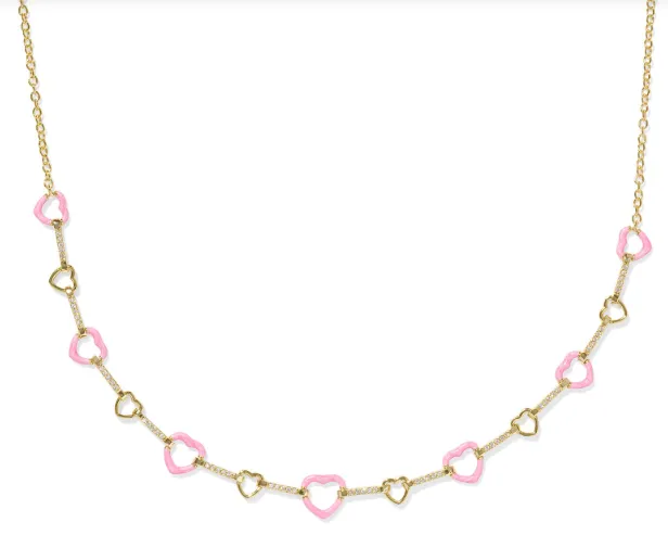 Haisley Heart Gold Plated Pink Pearlescent Enamel Strand Necklace by Kendra Scott