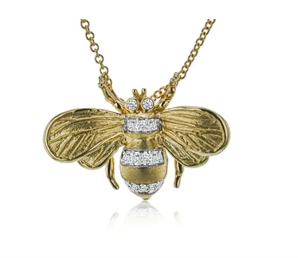 Lady's Yellow 18 Karat Brushed Bee Necklace