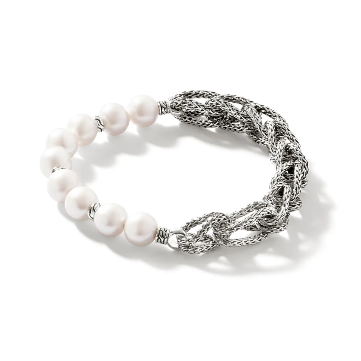 Surf Woven Link Silver Bracelet with Cultured Fresh Water Pearl by John Hardy