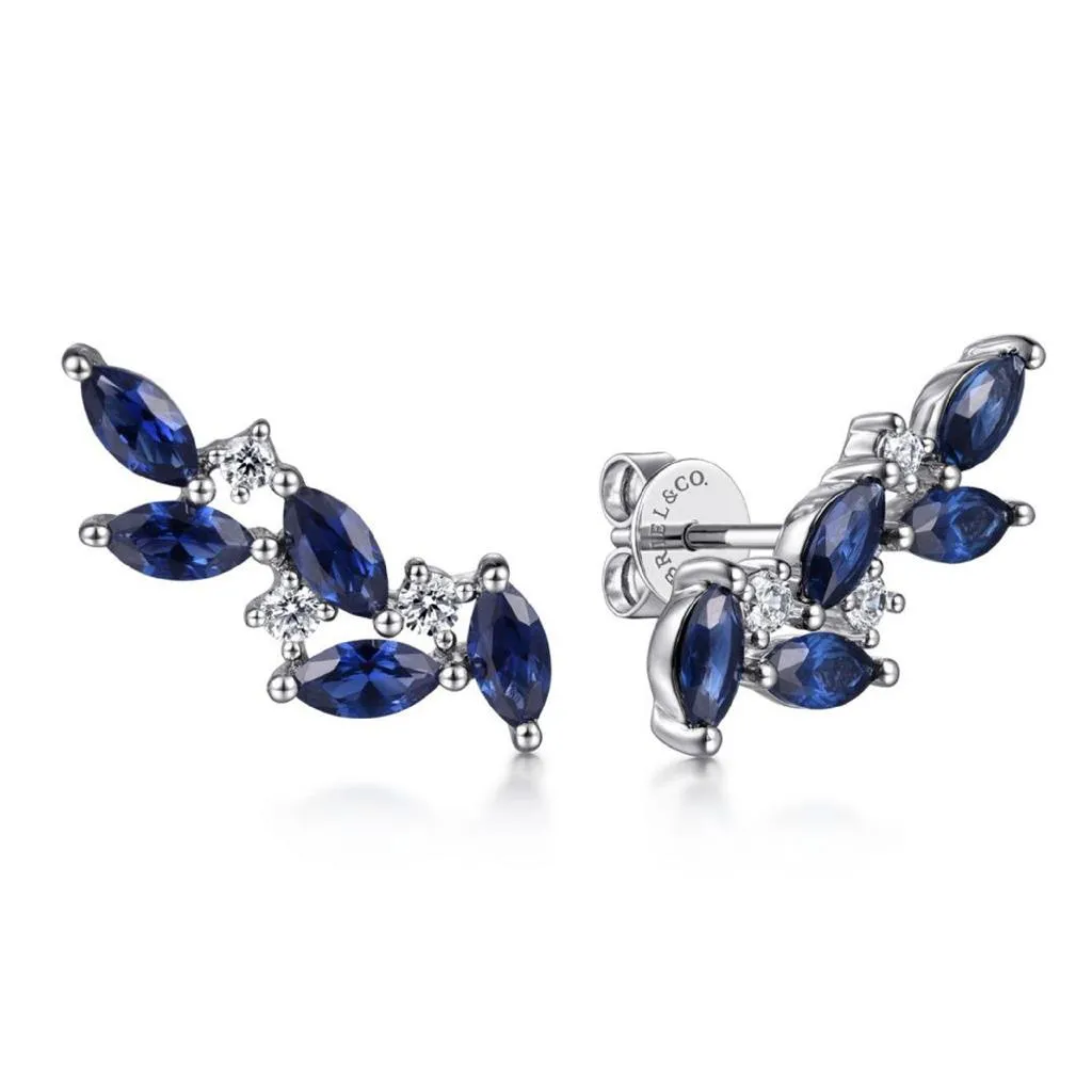 Gabriel & Co 14K White Gold Sapphire Diamond Branch Studs EG14842W45SA