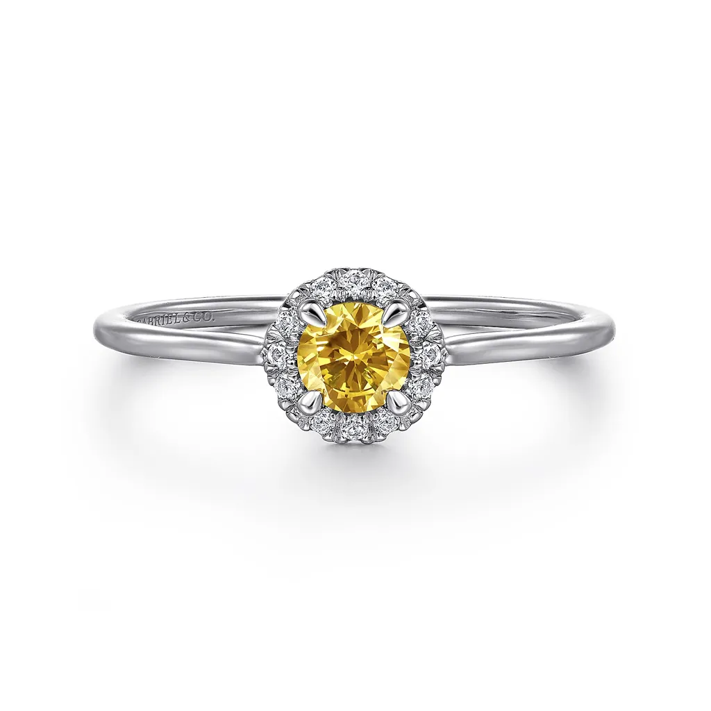 Gabriel & Co. Fashion 14K White Gold Citrine and Diamond Halo Promise Ring