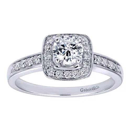 14K White Gold Round Halo Diamond Engagement Ring