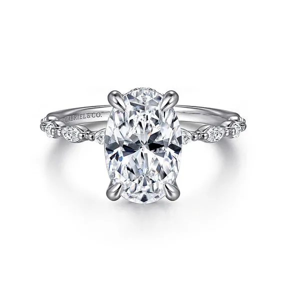 14K White Gold Oval Hidden Halo 0.35cttw G-H SI2 Diamond Semi-Mount Engagement Ring Sz 6.5 by Gabriel