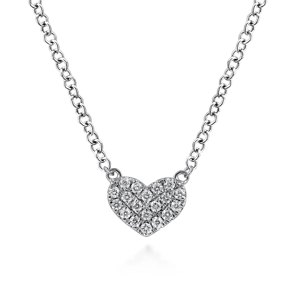 Gabriel & Co. Fashion 14K White Gold Pave Diamond Pendant Heart Necklace