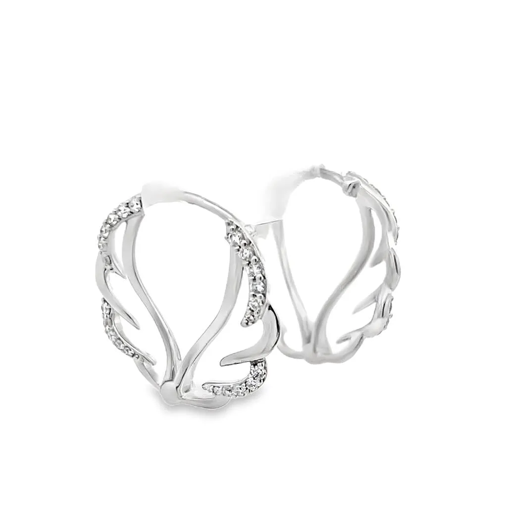 Lady's White 18 Karat Wing Hinged Hoops Earrings 44 = 0.30tw Round G/H