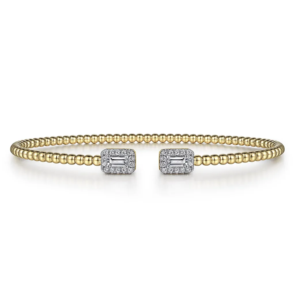 Gabriel & Co. Fashion 14K Yellow Gold Bujukan Open Cuff Bracelet with Diamond Baguettes