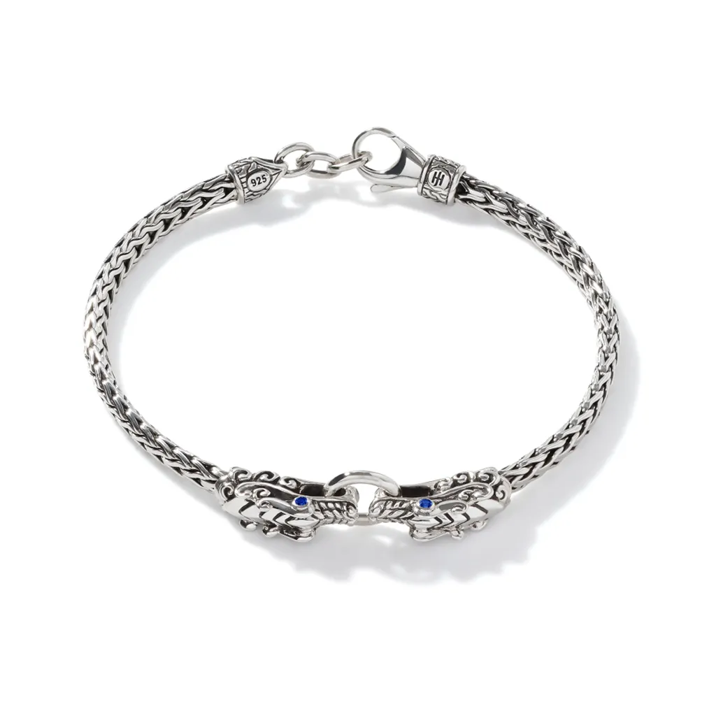 John Hardy Legends Naga Silver Double Dragon Head Slim Chain Bracelet