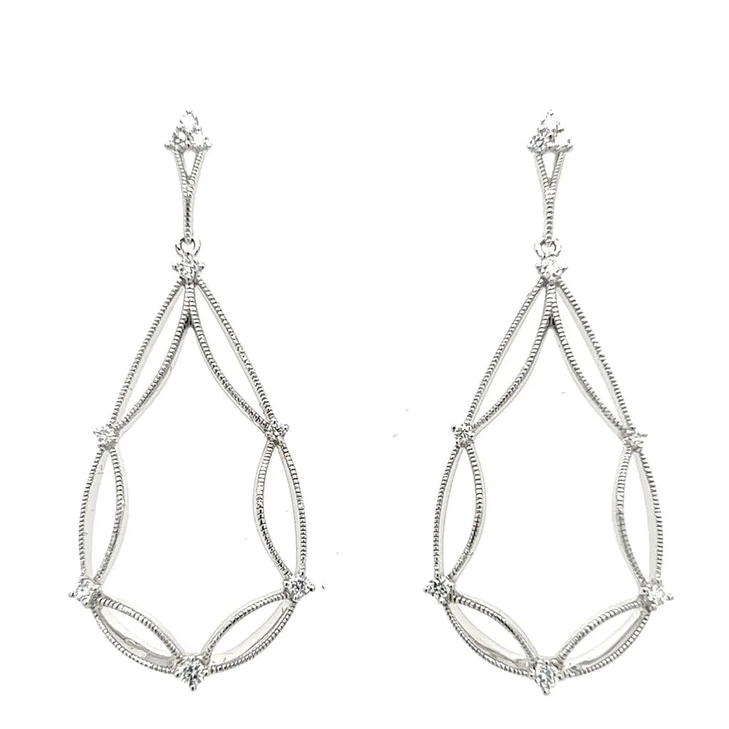 Lady's White 18 Karat Milgrain Pear Shaped Milgrain Earrings