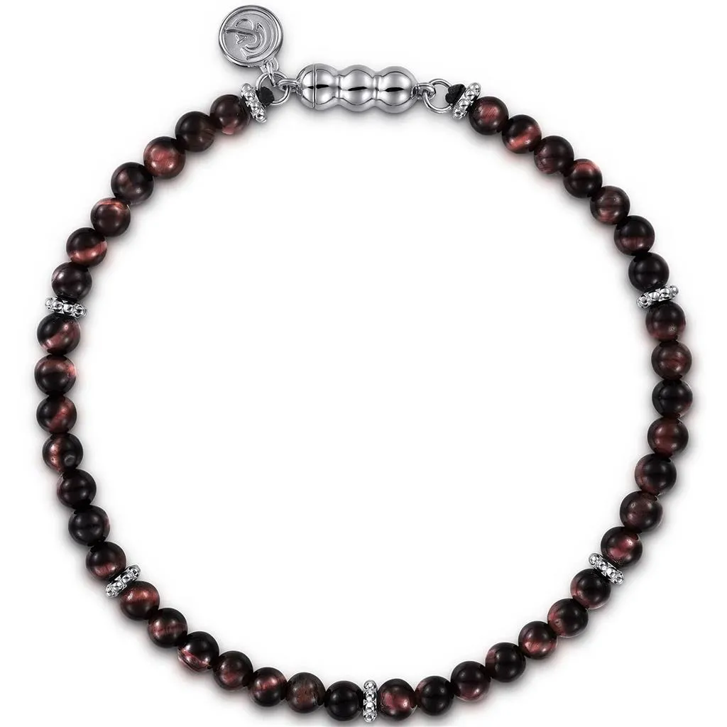 Gabriel & Co Men's Sterling Silver Tiger Eye Bujukan Beaded Bracelet TBM4746SVJTE