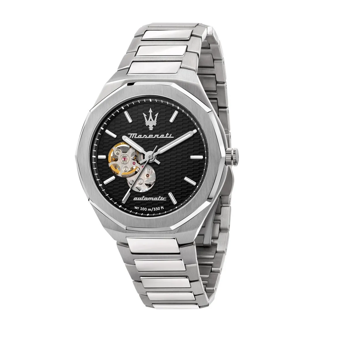 maserati stile 42mm auto black dial br ss
