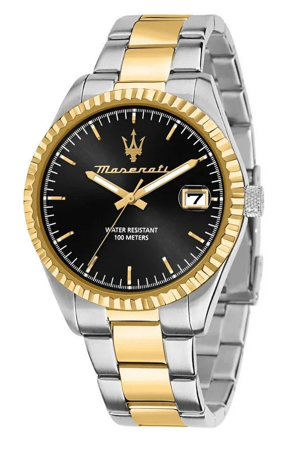 maserati competizione 43mm 3h black dial stainless steel & yellow gold bracelet