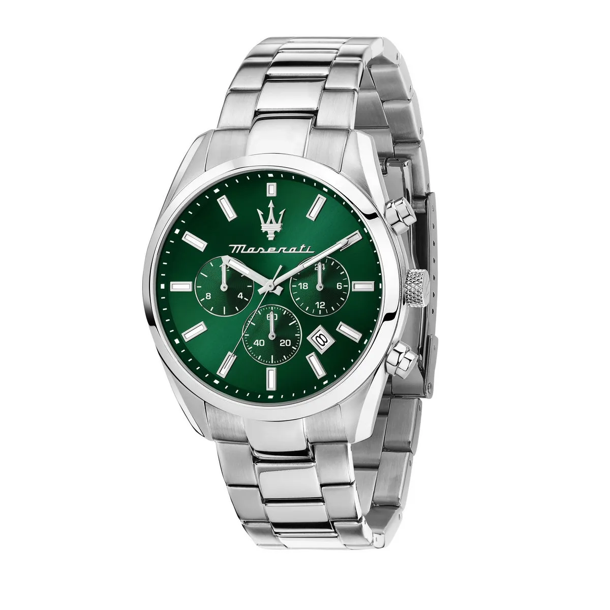 maserati attrazione 43mm stainless steel case multi movement green dial stainless steel bracelet