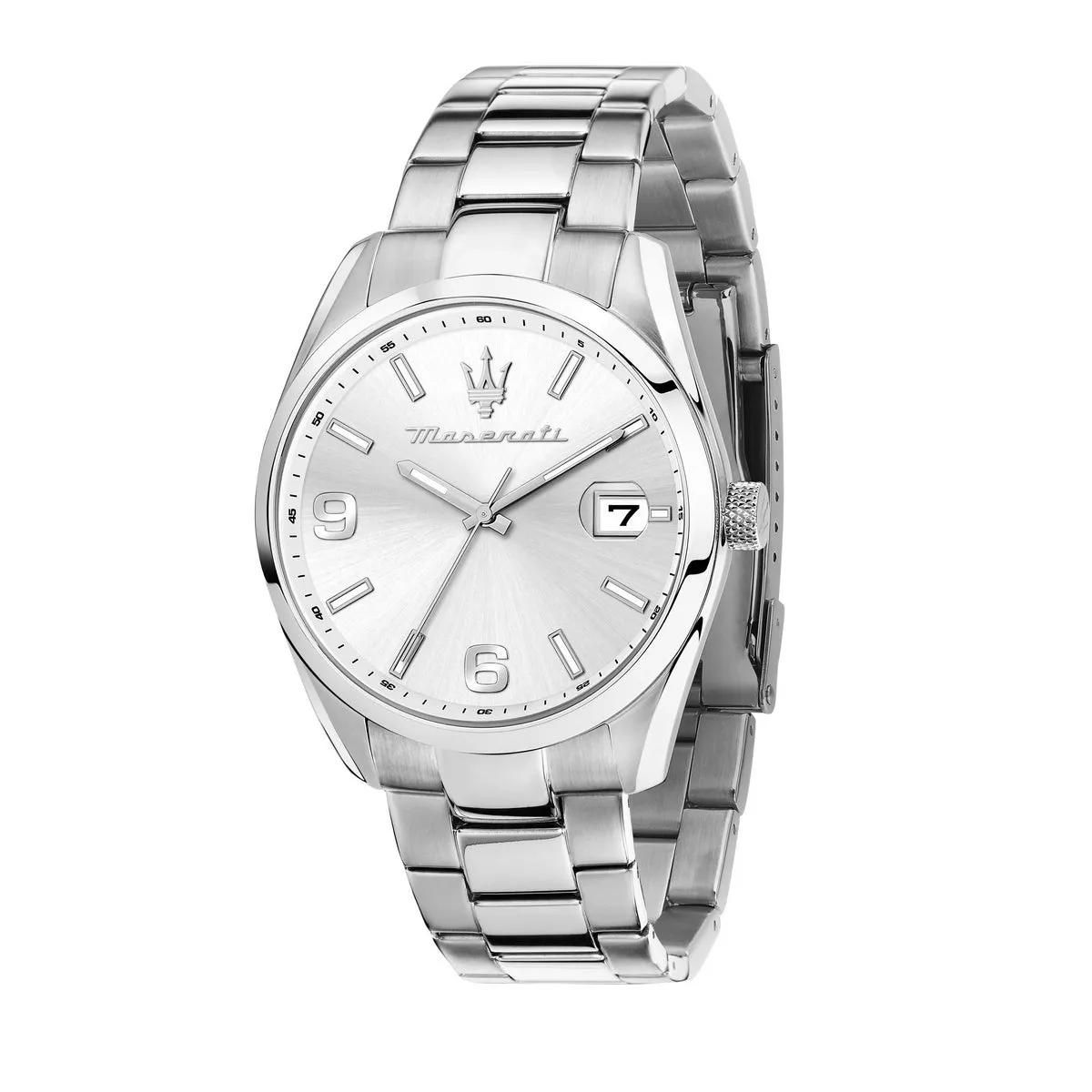 maserati attrazione 43mm stainless steel case 3h movement silver dial stainless steel bracelet