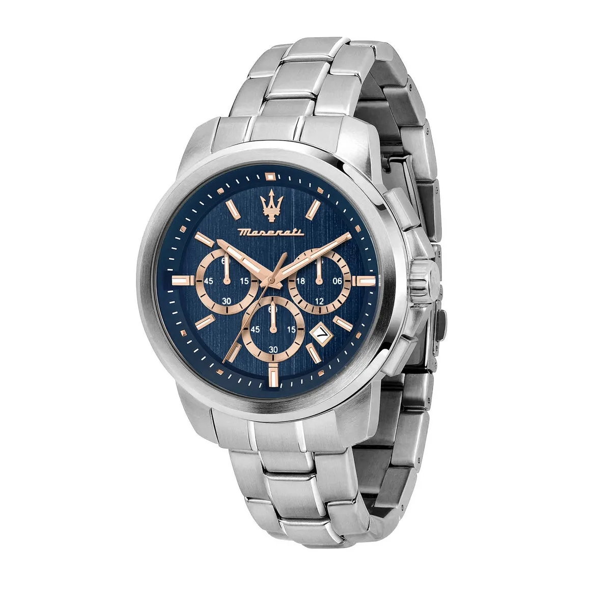 maserati successo 44mm chr blue dial rg det br ss