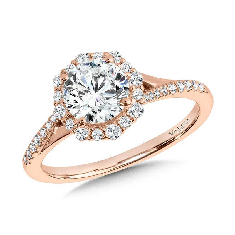 SPLIT SHANK BLOOMING HALO DIAMOND ENGAGEMENT RING. R2255P-SR