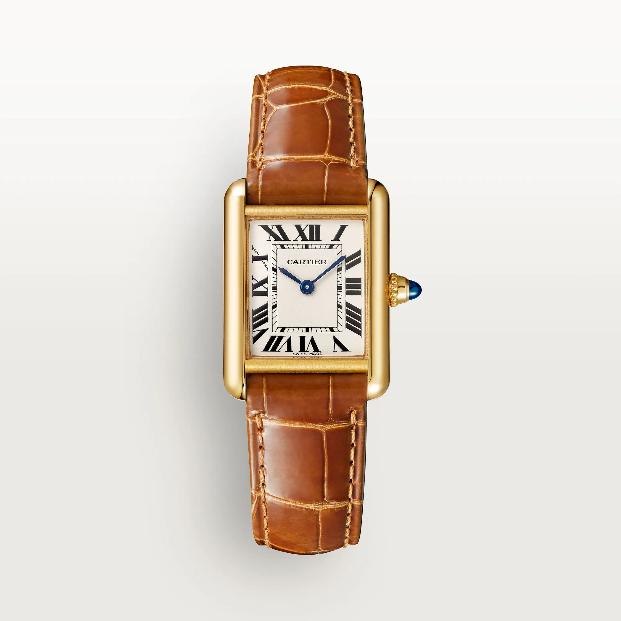 Cartier Tank Louis Small 29.5 mm x 22.0 mm Silver Dial 18k Yellow Gold Skin Strap WGTA0342