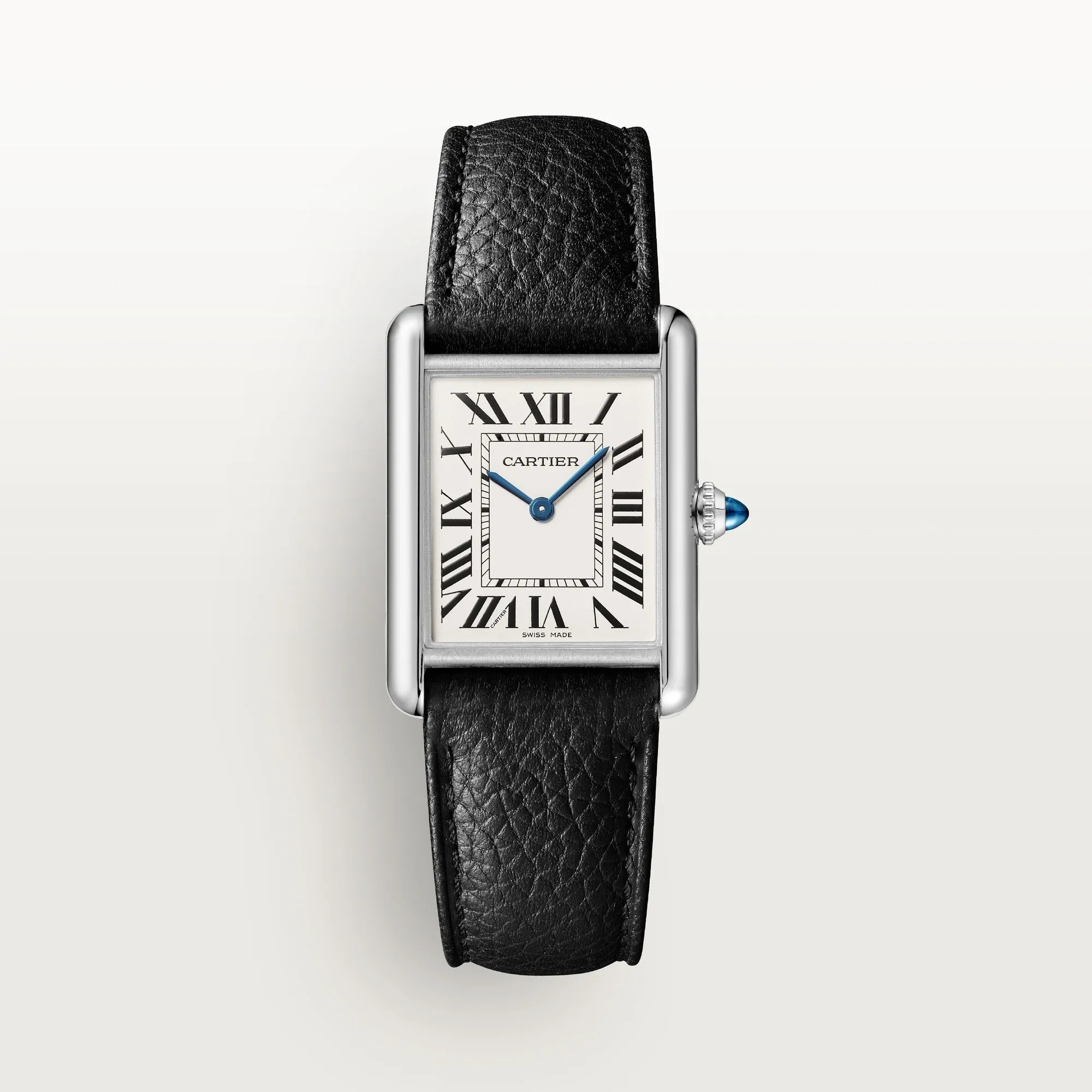 Cartier Tank Must 33.7 mm x 25.5 mm Large Steel Silver Dial Black Strap WSTA0109