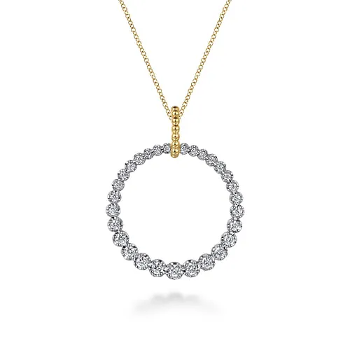 14K White & Yellow Gold Diamond Bujukan 30mm Drop Necklace by Gabriel