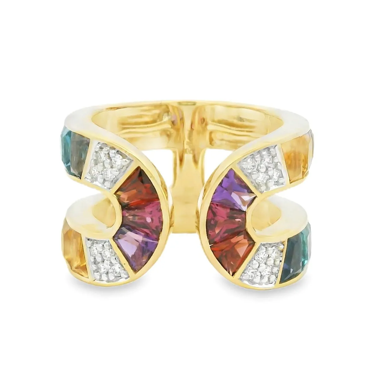 14K Yellow Gold Multi Gemstone & Diamond Ring by Bellarri