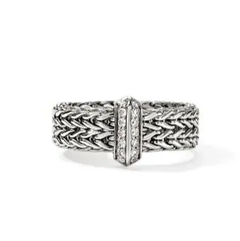 Icon Link Silver 0.16cttw Diamond Pave 6mm Band Ring Sz 7 by John Hardy