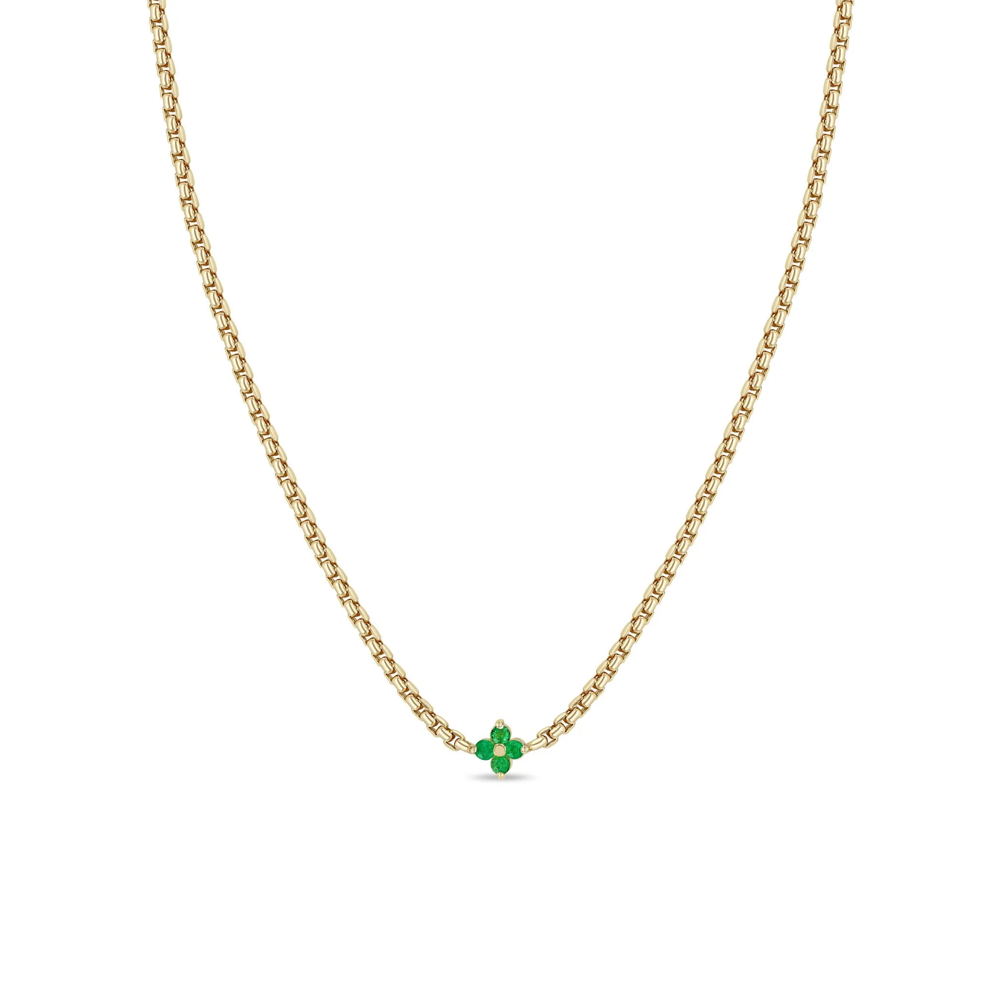 ZOE CHICCO 14K YELLOW GOLD 14-16 INCH EMERALD CLOVER NECKLACE 240-01991