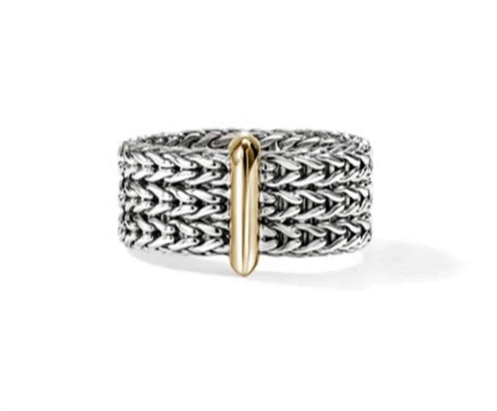 Two-Tone 14 Karat/Sterling Silver 9mm Icon Link Bar Ring John Hardy, S