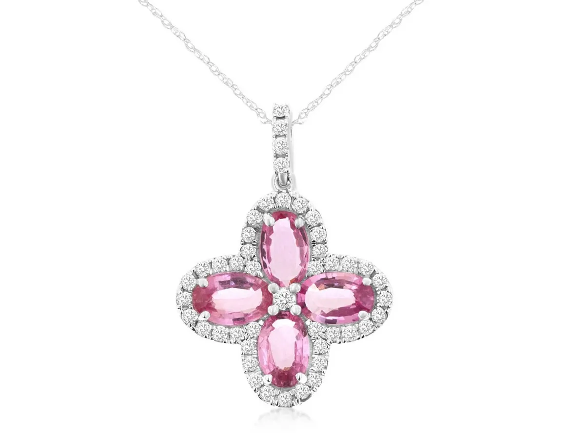 14K White Gold Pink Sapphire & Diamond Pendant Necklace by RJM