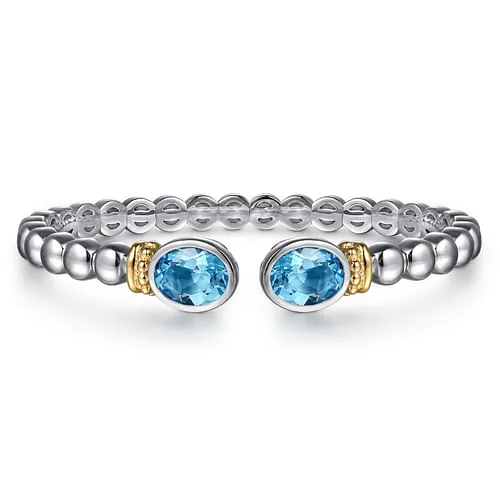 Sterling Silver & Yellow Gold Bujukan Blue Topaz Open Bangle Bracelet by Gabriel