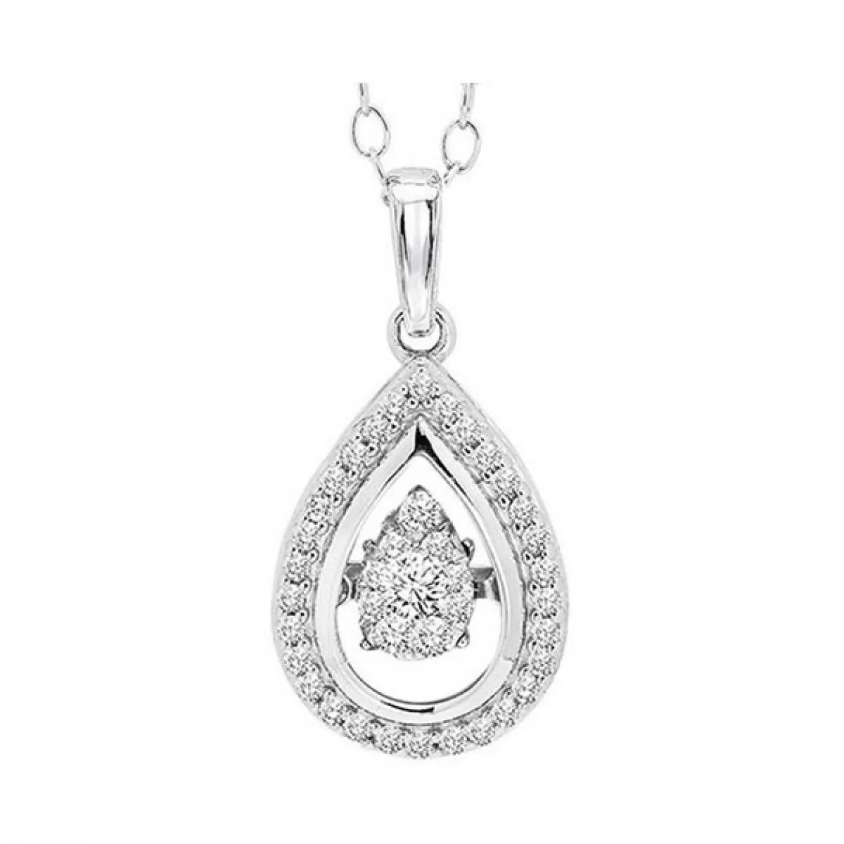 14K White Gold Diamond Pear Shape Rhythm of Love Pendant Necklace